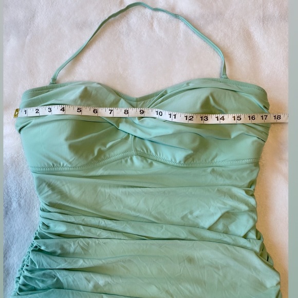 J. Crew Skirted Twist Top Ruched Bandeau Seafoam Swimsuit - Picture 10 of 15